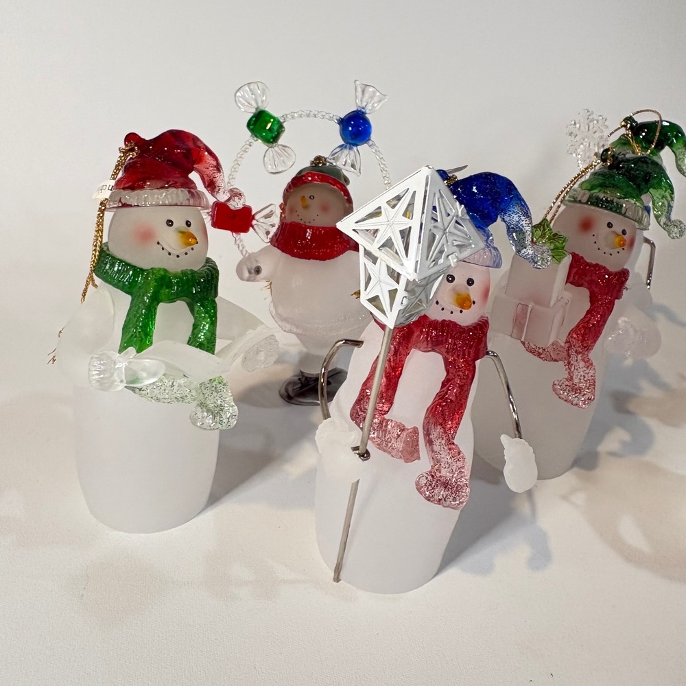 Vintage Frosted Glass Snowman Christmas Ornaments Set of 6 Colorful Holiday - Picture 2 of 4